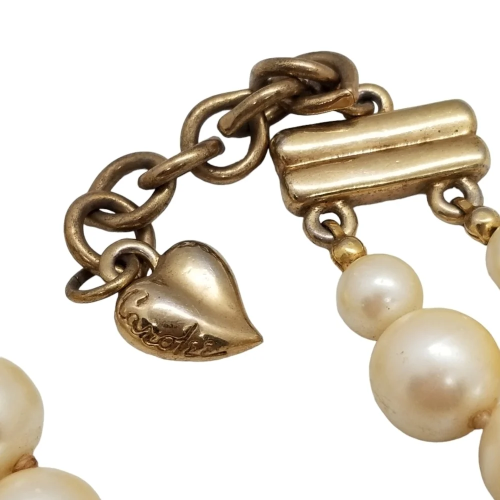 Vintage CAROLEE Double Strand Cream Pearl Choker | Antiqued Gold Heart Tag